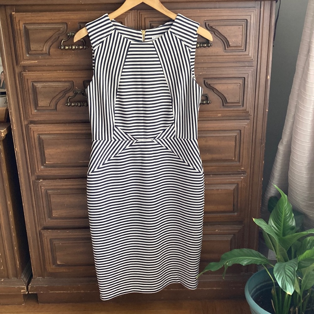 Calvin Klein Navy and White Stripped Dress Size 8
